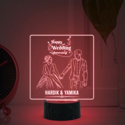 Personalized Happy Wedding Anniversary Night Lamp with Warm White Light Customized with Names Anniversary Gifts for Couple